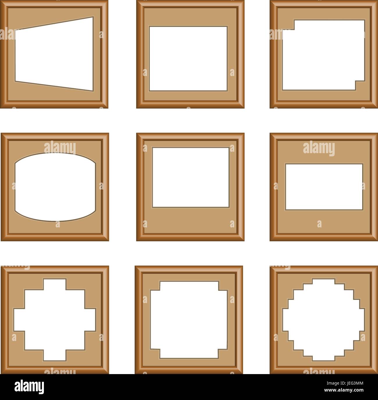modern style of wooden frames, edge, square for image decorative, 3d vector set Stock Vector