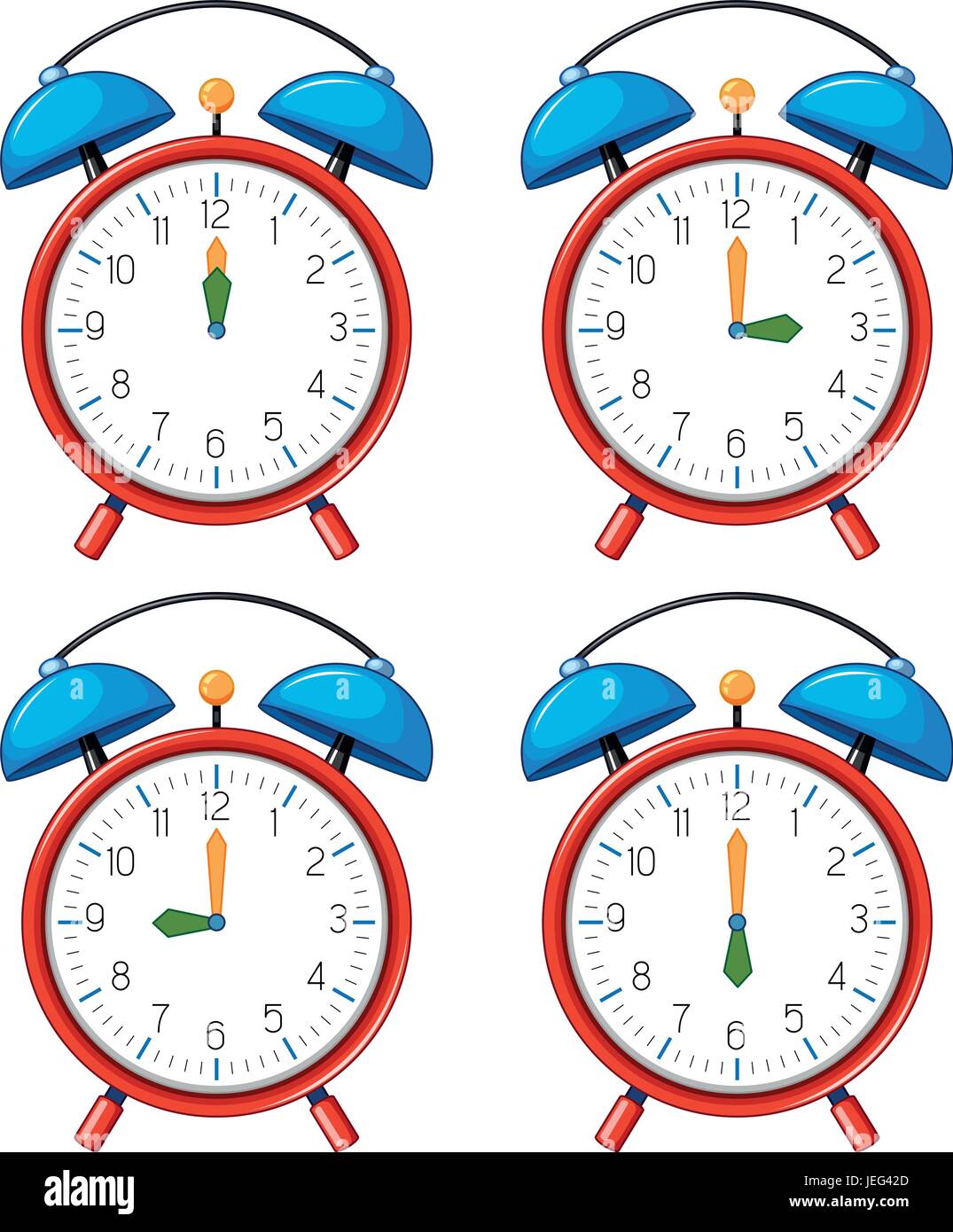 Different time on alarm clocks illustration Stock Vector Image & Art