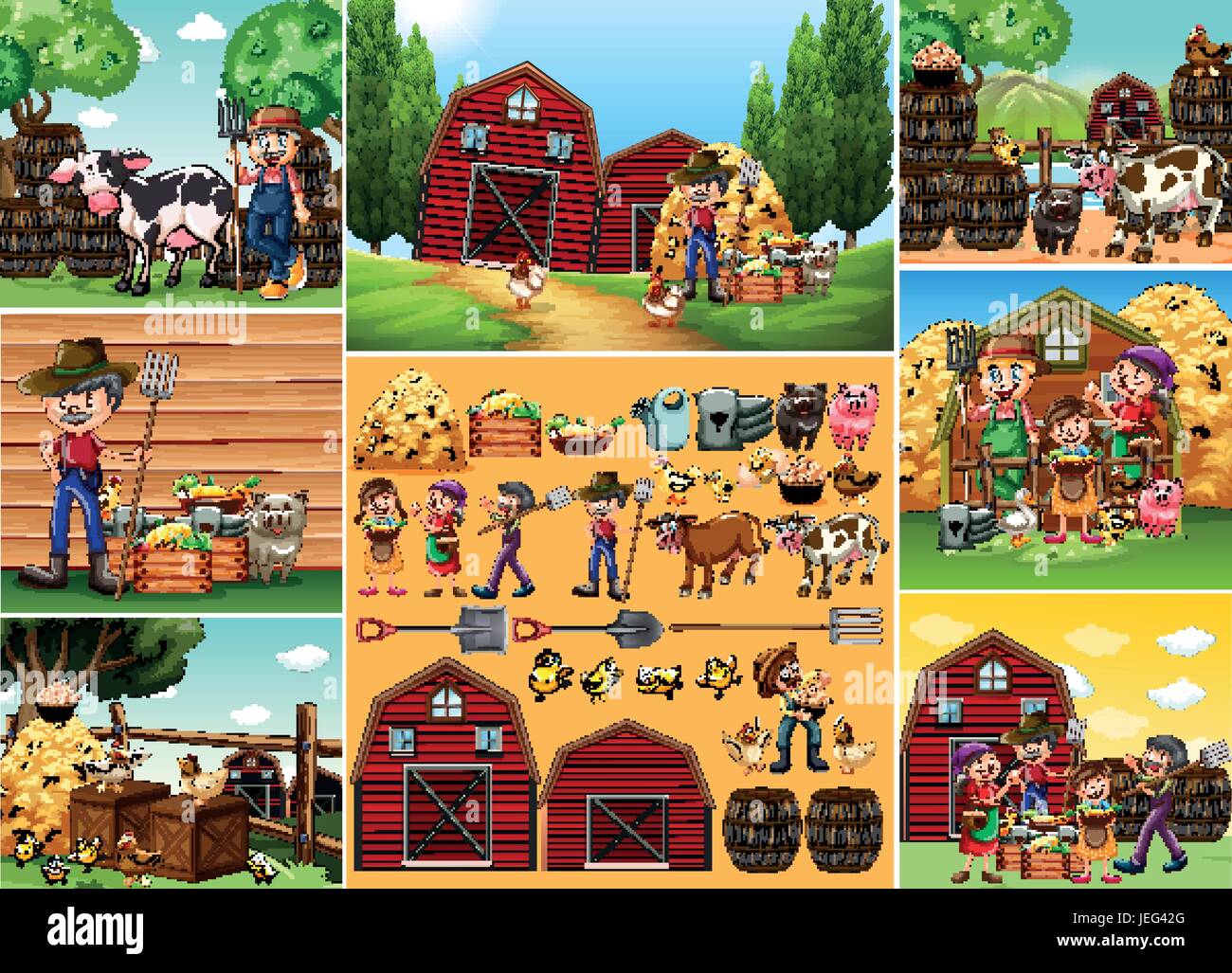 Farmers and animals on the farm illustration Stock Vector Image & Art ...