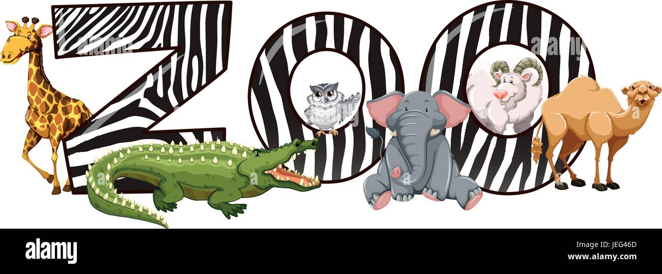 Wild animals and zoo sign illustration Stock Vector Image & Art - Alamy
