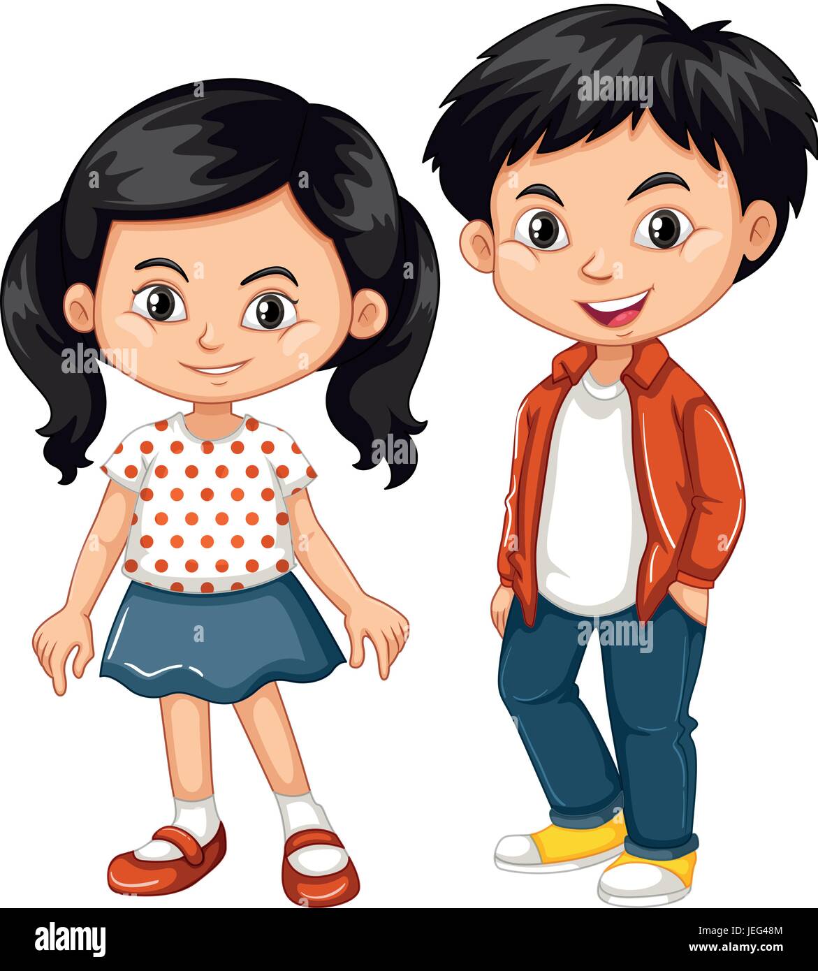 Asian boy and girl standing illustration Stock Vector
