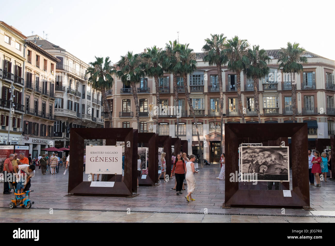 Exhibition 'Genesis' of the Brazilian Photographer Sebastião Salgado. Plaza de la Constitución, Málaga, Spain. Stock Photo
