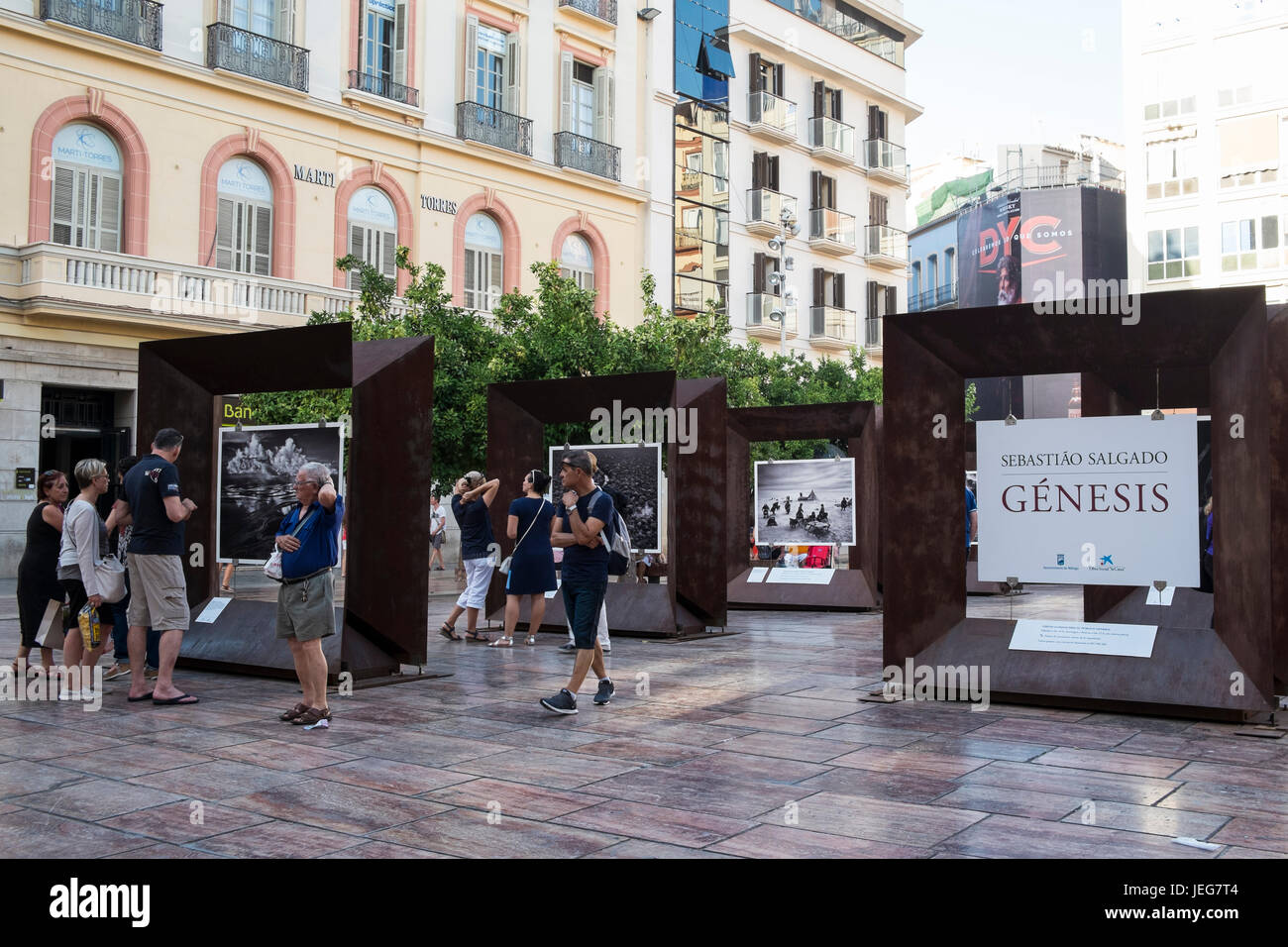 Exhibition 'Genesis' of the Brazilian Photographer Sebastião  Salgado. Plaza de la Constitución, Málaga, Spain. Stock Photo
