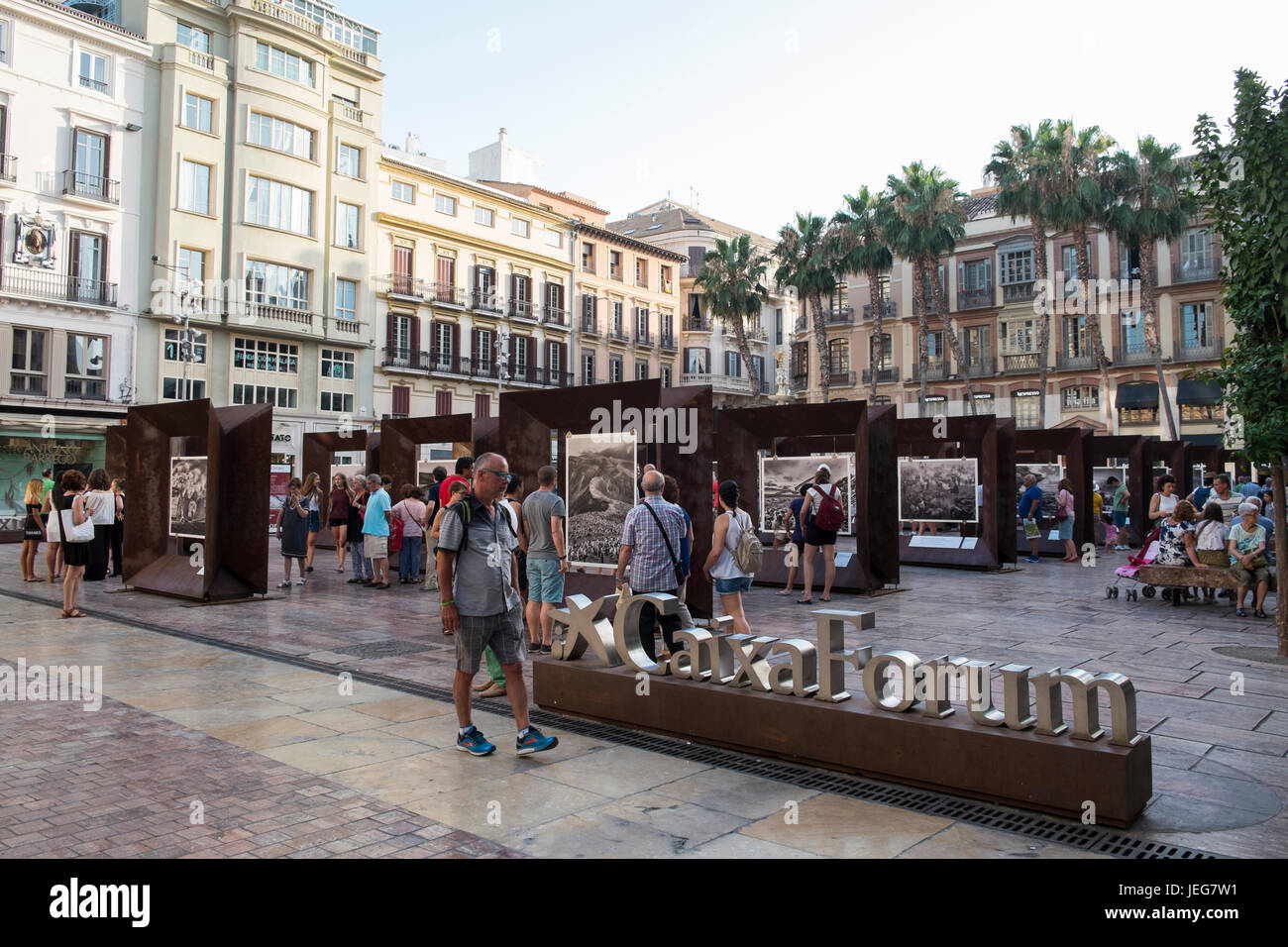 Exhibition "Genesis" of the Brazilian Photographer Sebastião  Salgado. Plaza de la Constitución, Málaga, Spain. Stock Photo