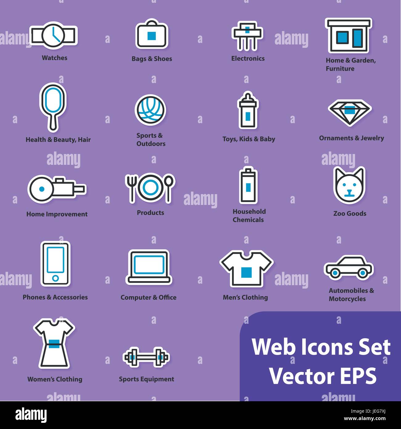 The set of flat icons for web sites. Stock Vector