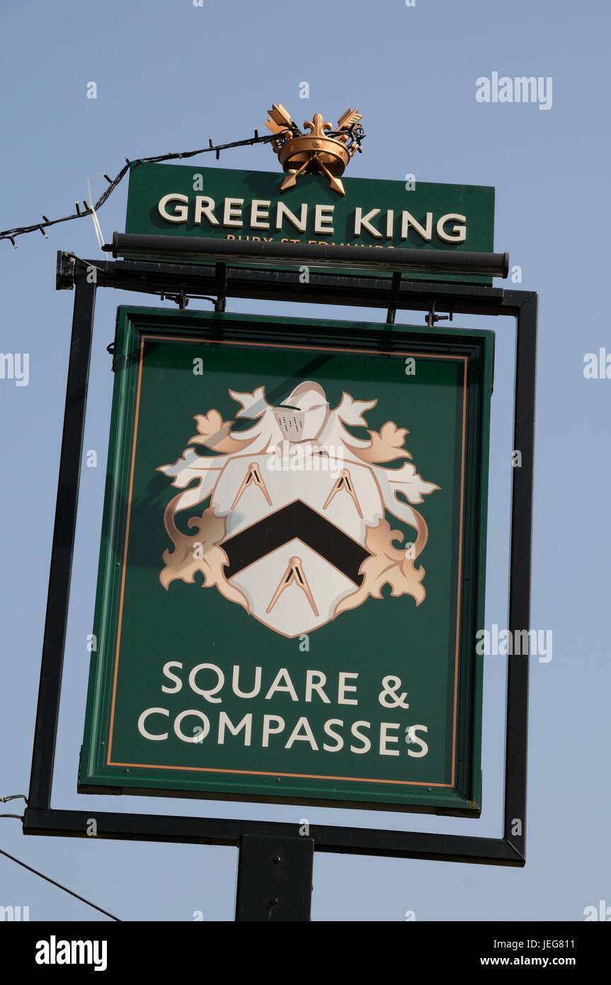 Square & Compasses inn sign, Great Shelford, Cambridgeshire Stock Photo
