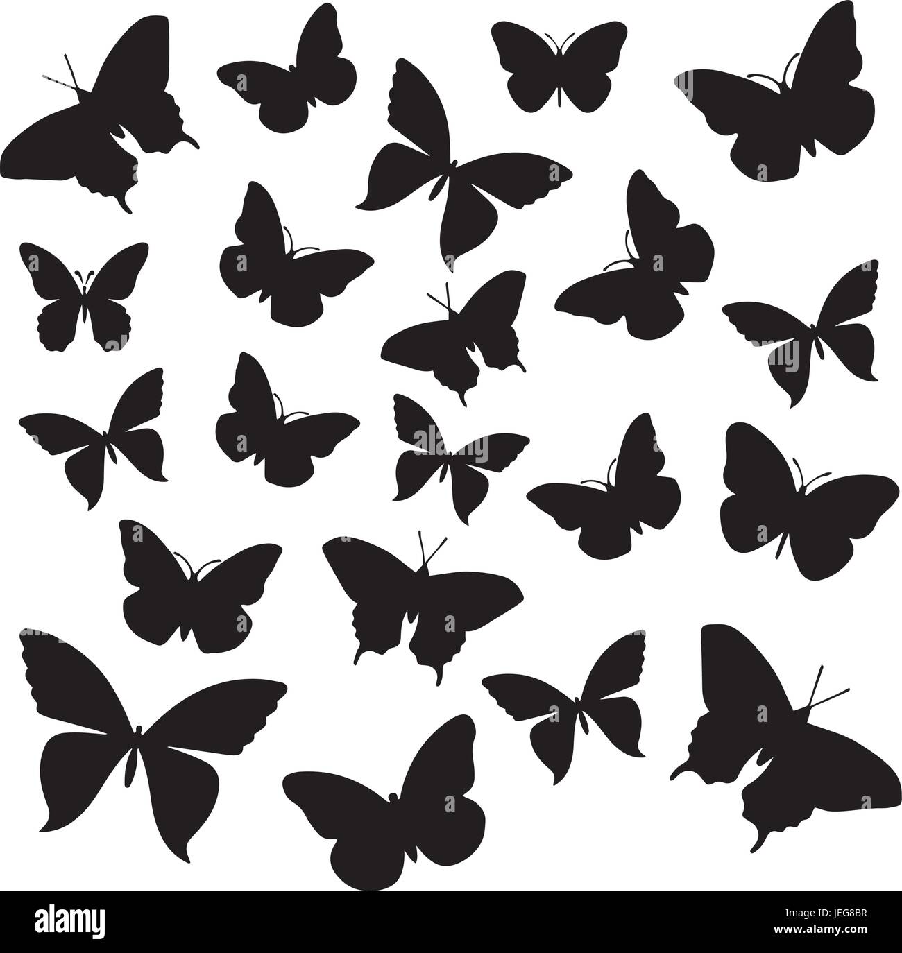Black and white silhouette of butterflies. Stock Vector