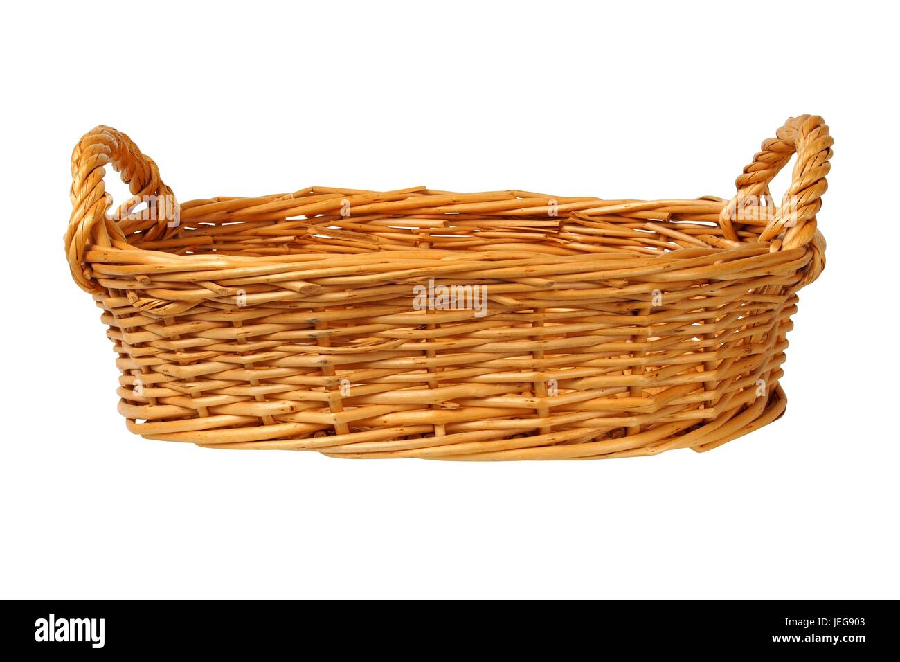 Empty wicker basket on white background Stock Photo - Alamy
