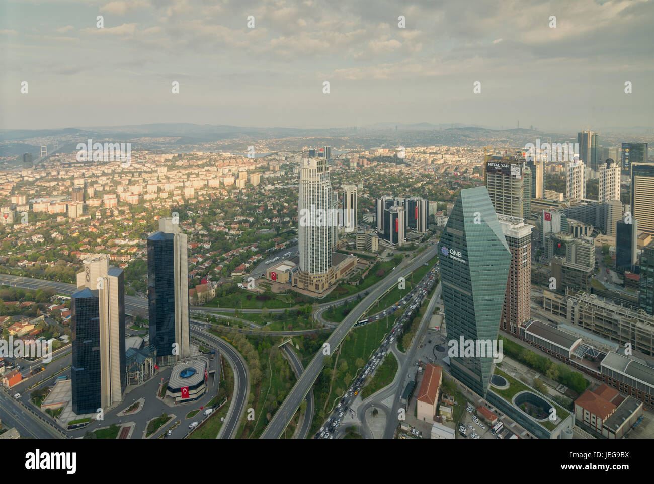 Istanbul city view from Istanbul Sapphire skyscraper overlooking the Bosphorus before sunset, Istanbul, Turkey Stock Photo