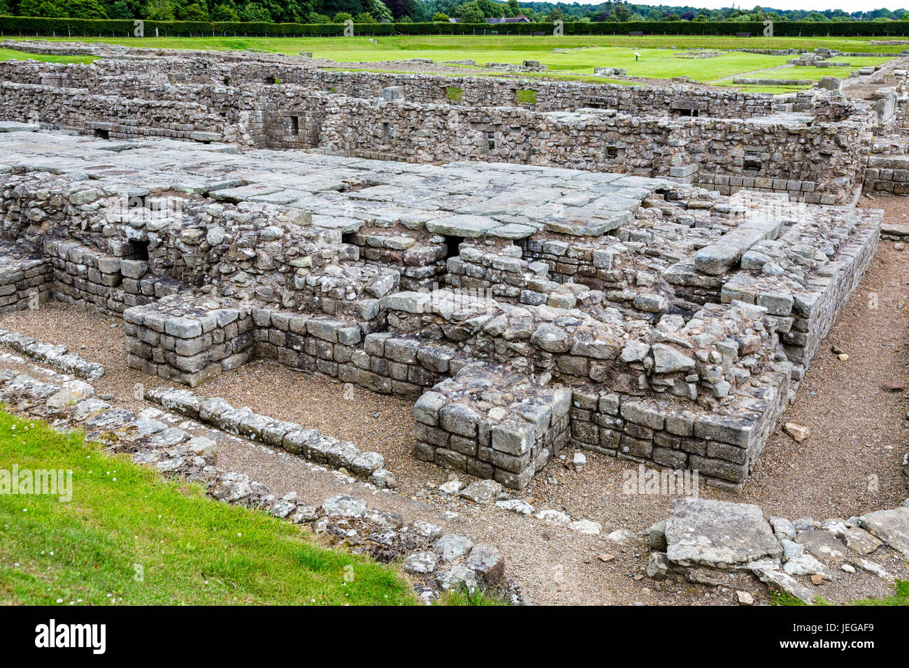 Northumberland, England, UK.  Corbridge Roman Town.  Granaries, with elevated floor to allow air to flow underneath. Stock Photo