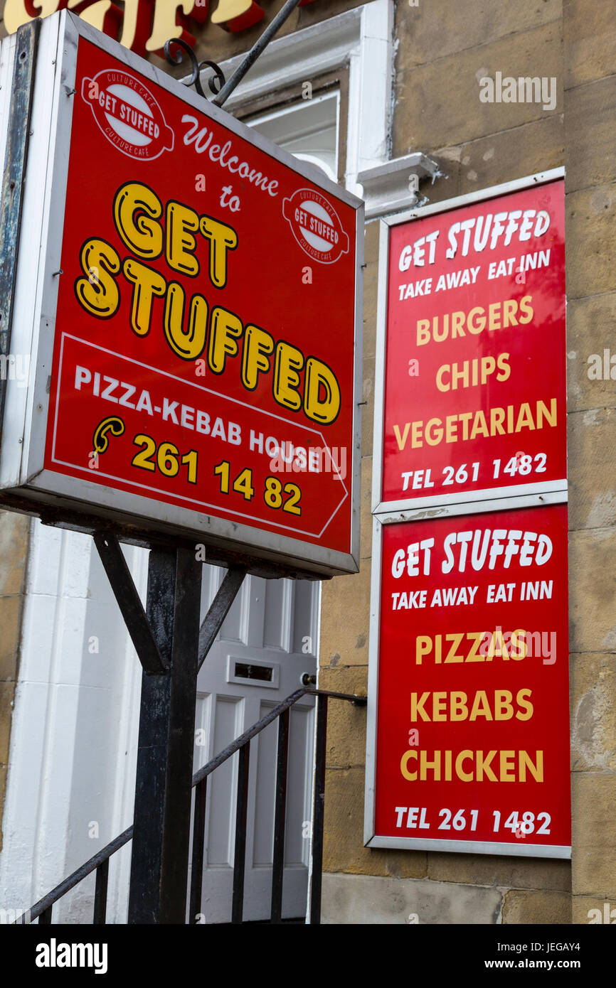 Newcastle-upon-Tyne, England, UK.  Get Stuffed Restaurant Signs. Stock Photo