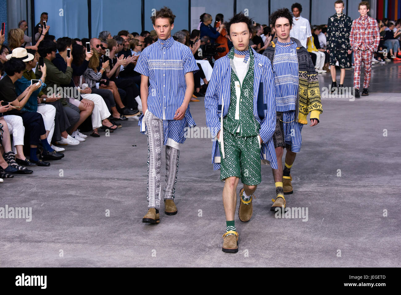 Paris, France. 24th June, 2017. Models present the creations of Sacai  during Paris Men's Fashion Week