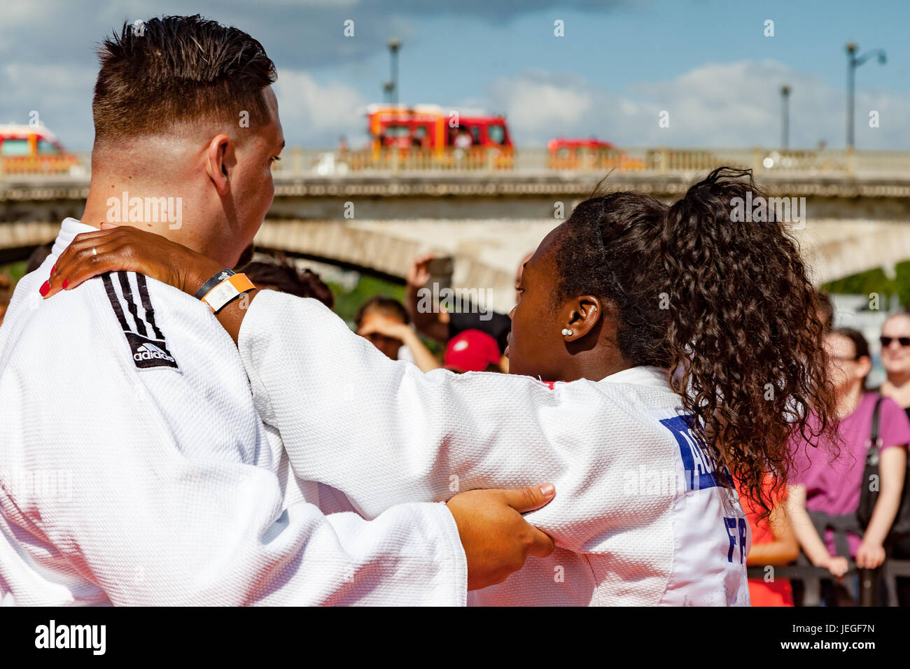 Paris, France. 24th Jun, 2017. Judo champion atheletes demonstrate during the Paris Olympic Paris, France. 24th Jun, 2017. Judo champion atheletes demonstrate during the Paris Olympic
