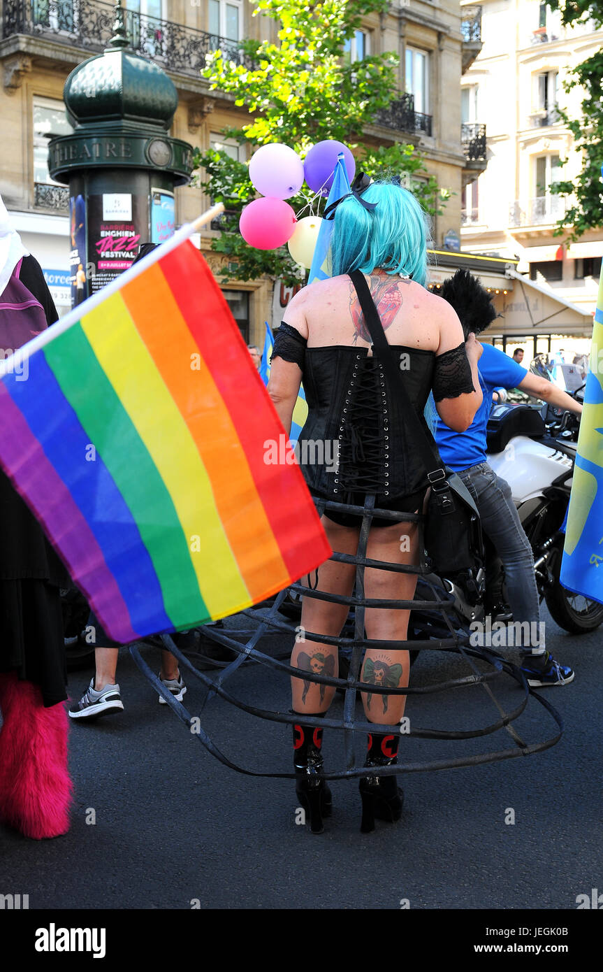Paris, France. 24th June, 2017. Paris Rainbow flags are pictured as thousands march at Paris Gay Pride parade in Paris. Credit: Fausto Marci/Alamy Live News Stock Photo