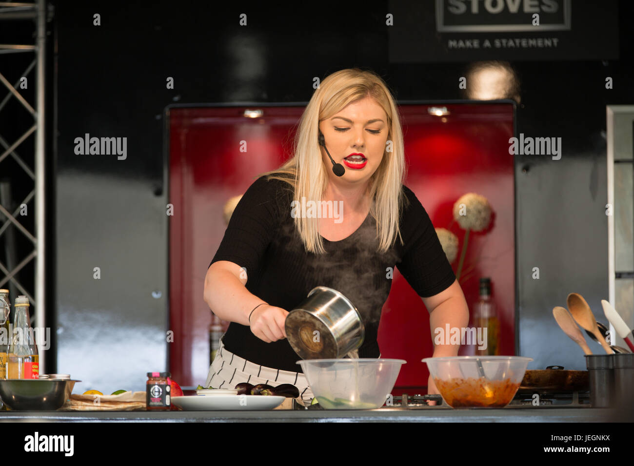 Birmingham, UK. 25th Jun, 2017. Lorna Robertson a Masterchef finalist doing a cooking demo on the Stoves cooking stage and talking about her future plans Credit: steven roe/Alamy Live News Stock Photo