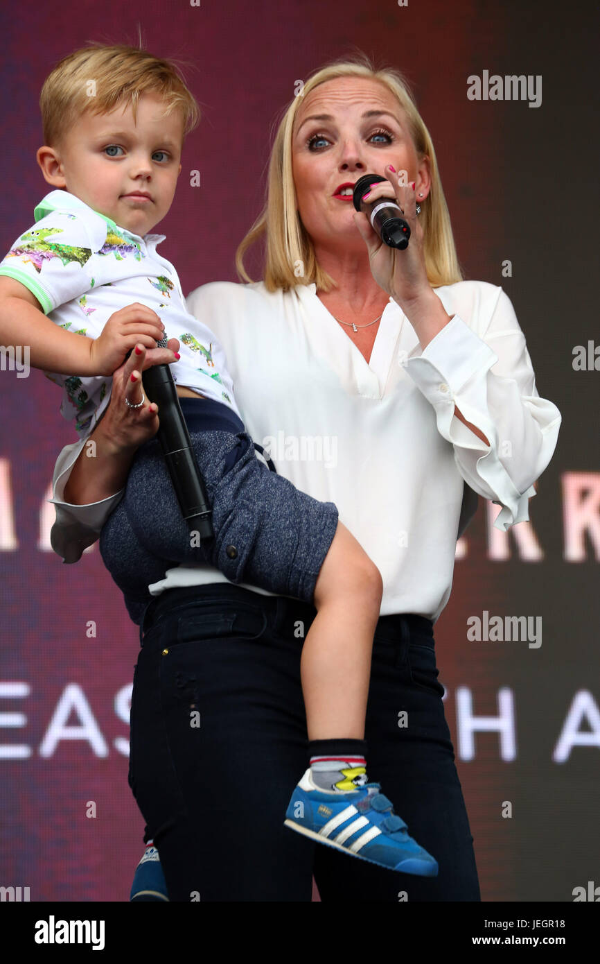 London, UK. 25th June, 2017. Kerry Ellis and her son at West End Live theatre showcase, Trafalgar Square, London, Credit: Paul Brown/Alamy Live News Stock Photo