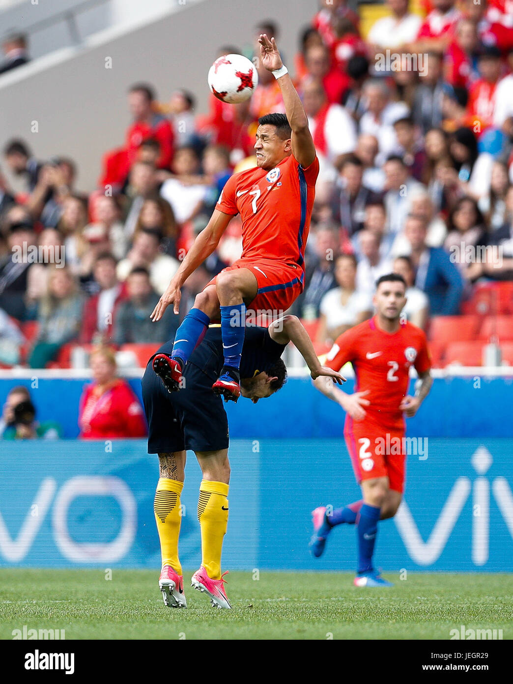 Moscow, Russia. 25th Jun, 2017. SANCHEZ Alexis from Chile plays for JURIC Tomi from Australia during a match between Chile and Australia for the third round of the 2017 Confederations Cup on Sunday (25th) at Spartak Stadium (Otkrytie Arena) in Moscow, Russia. Credit: Foto Arena LTDA/Alamy Live News Credit: Foto Arena LTDA/Alamy Live News Credit: Foto Arena LTDA/Alamy Live News Credit: Foto Arena LTDA/Alamy Live News Credit: Foto Arena LTDA/Alamy Live News Stock Photo