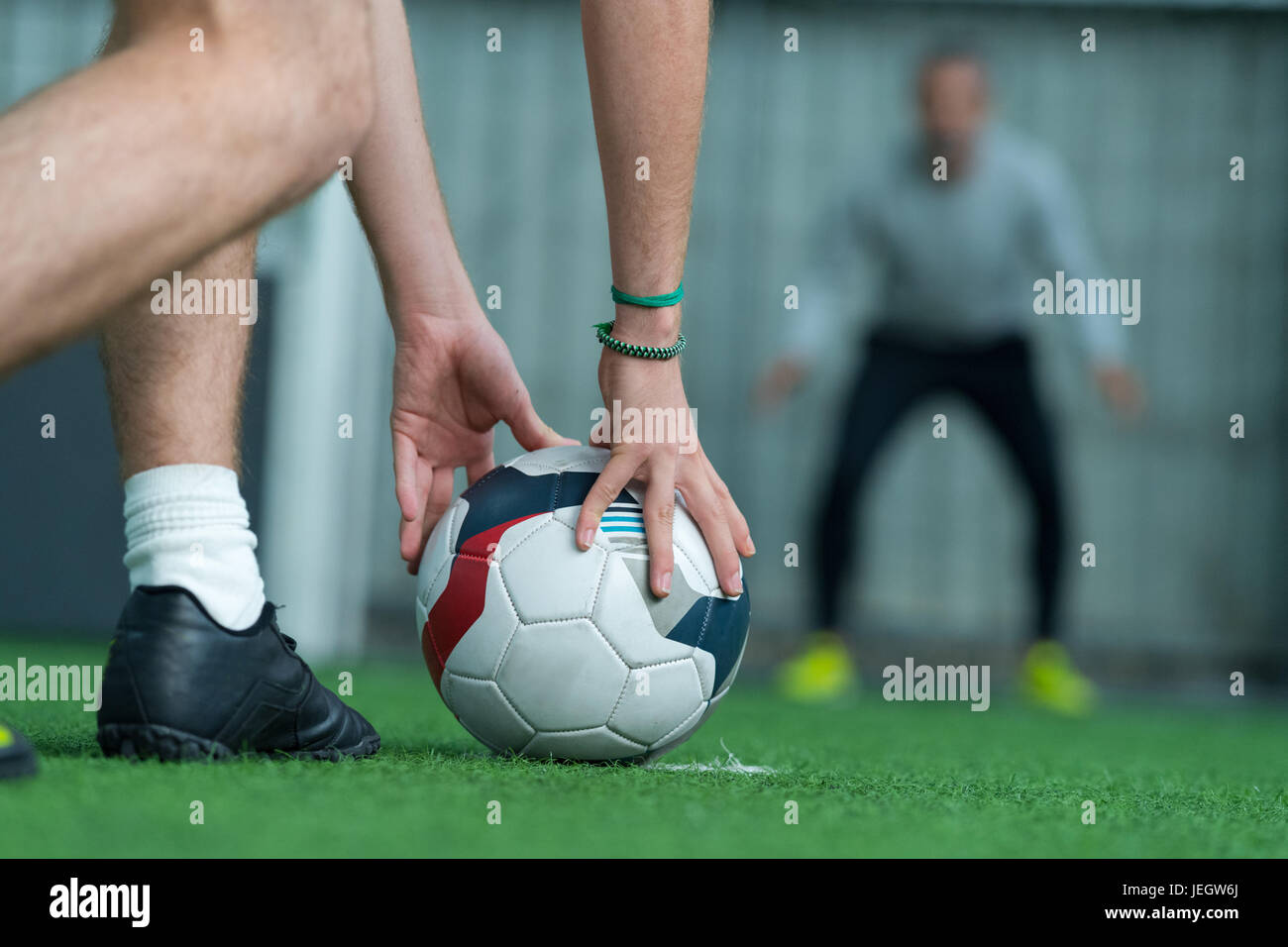 soccer football shot on goal Stock Photo Alamy