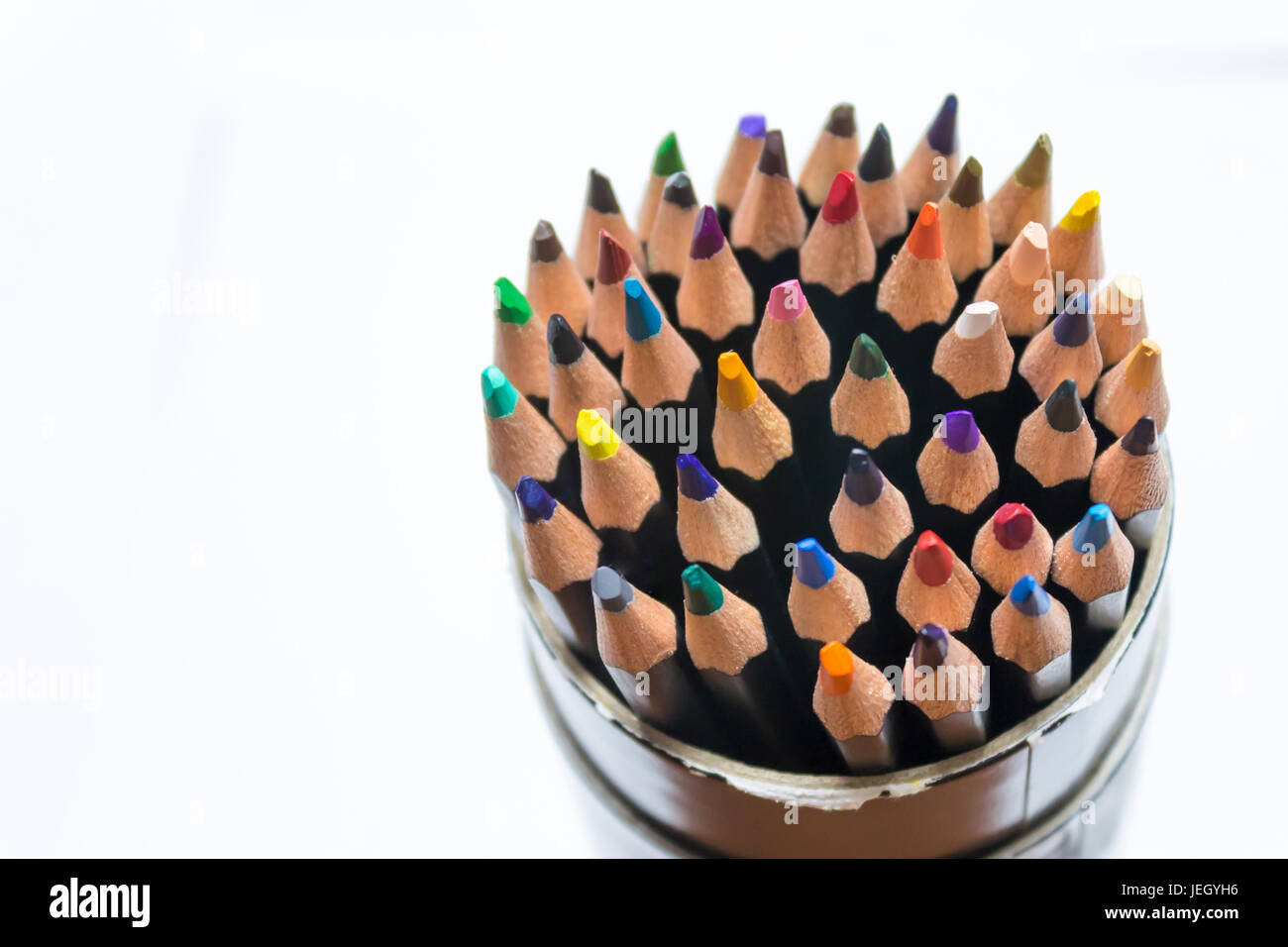 Close up of colored pencil container Stock Photo Alamy