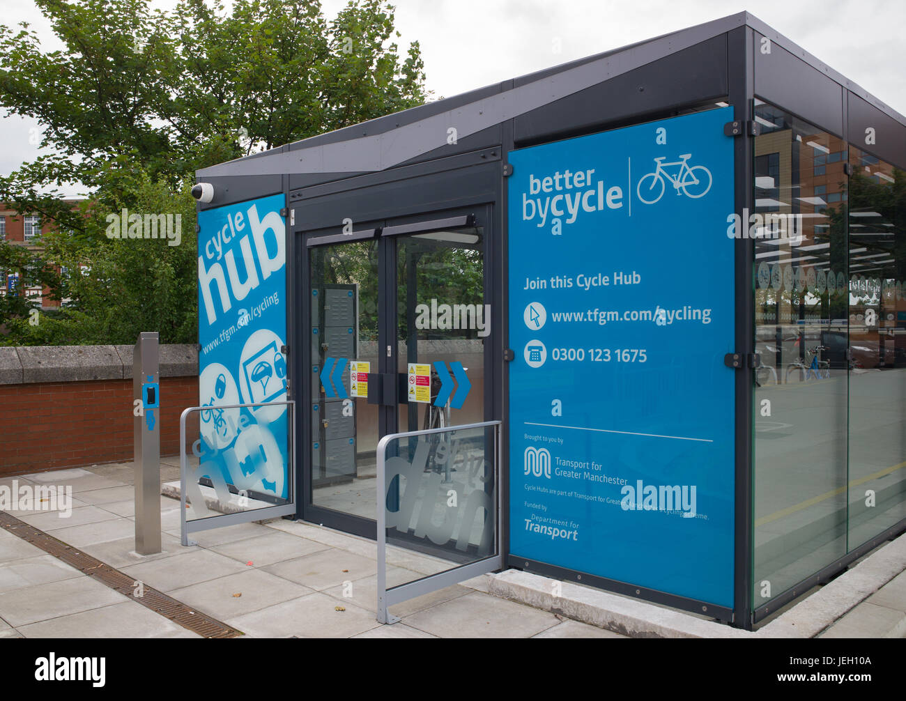 Cycle hub for bicycle parking adjacent to Bury Interchange tram and bus