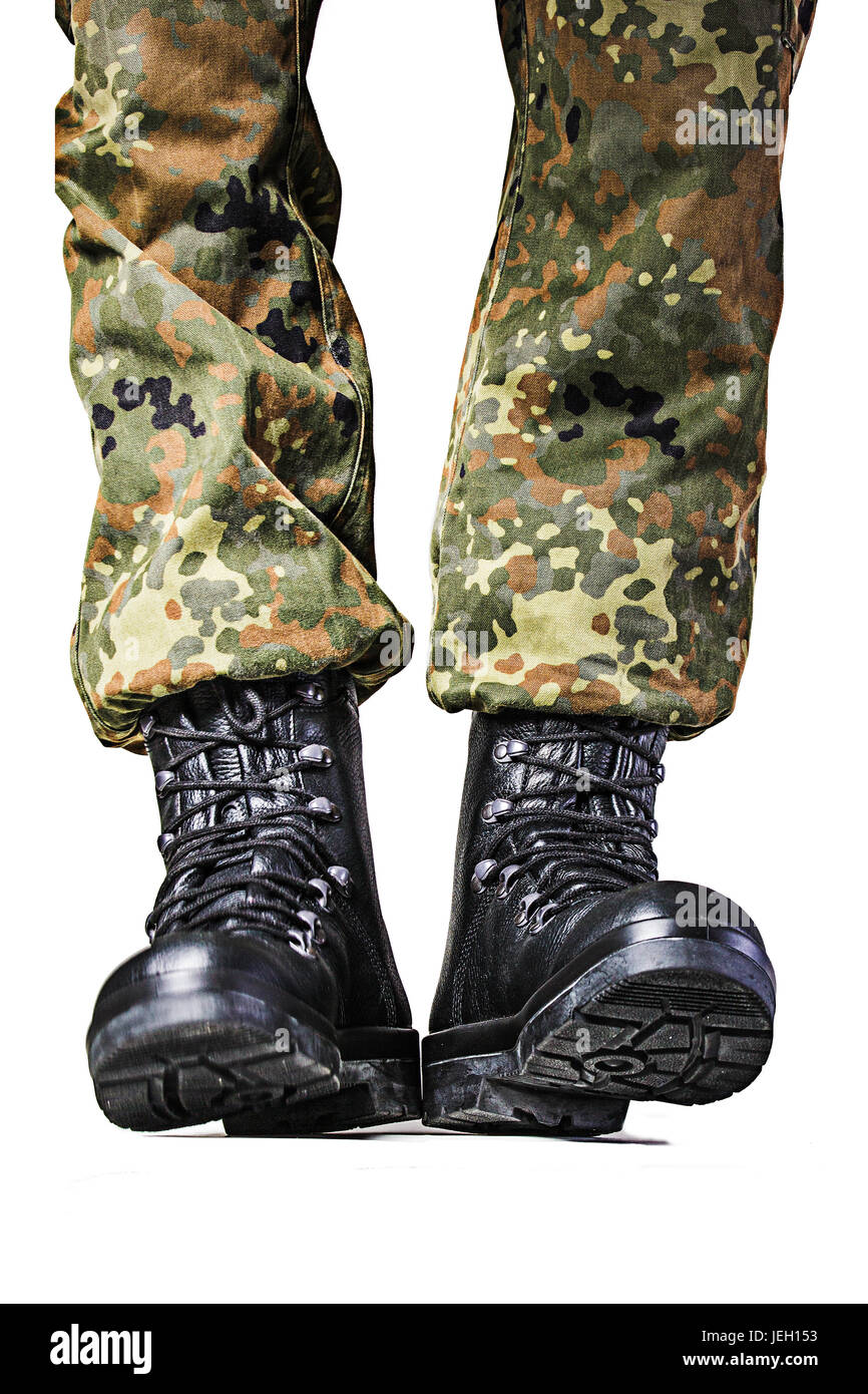 Soldier boots in different looks in german uniform Stock Photo