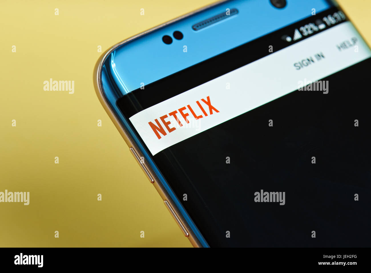 New york, USA - June 23, 2017: Netflix application menu on smartphone screen close-up. Using Netflix app Stock Photo