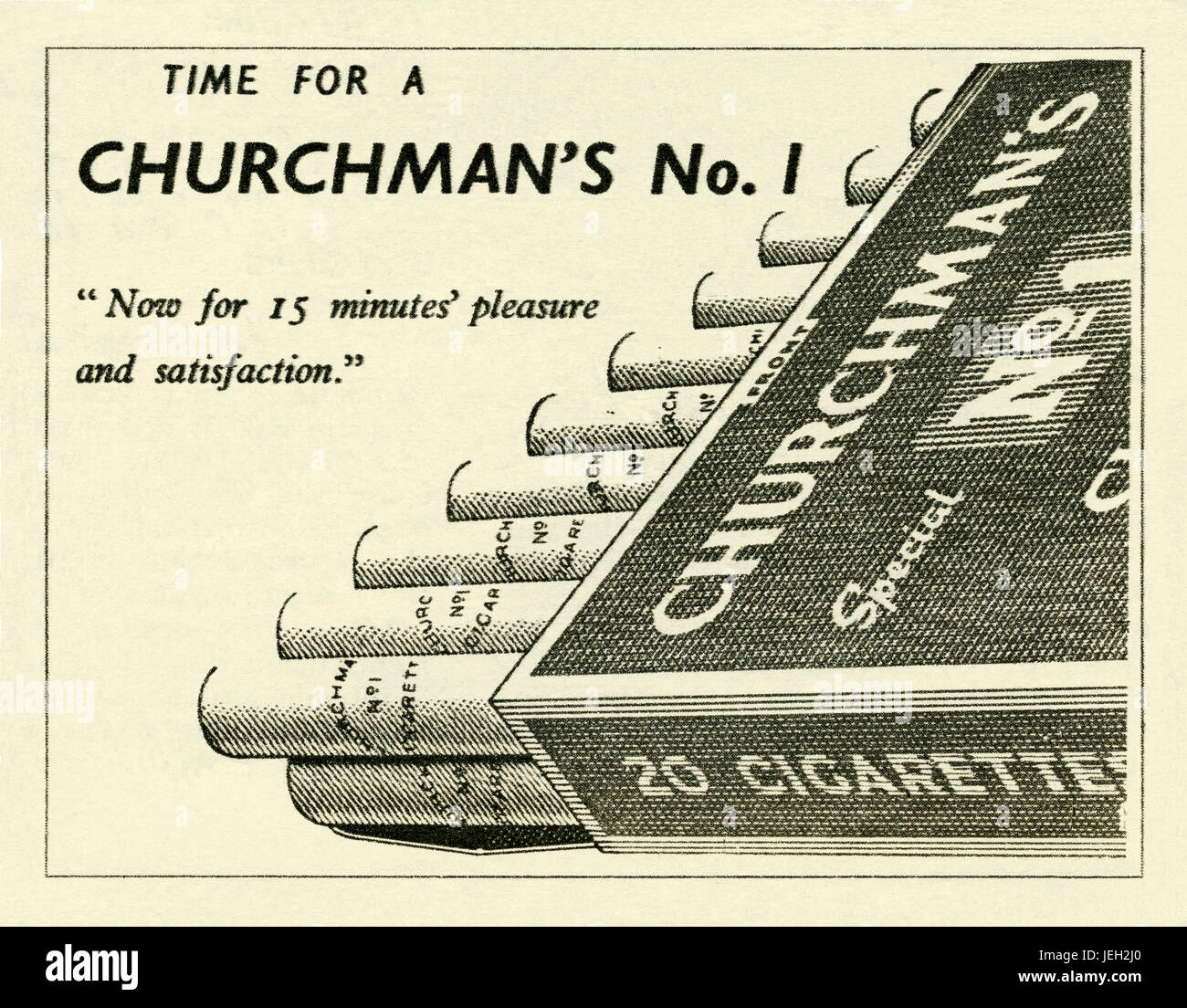 An advert for Churchman's Special No 1 cigarettes - it appeared in a magazine published in the UK in 1947 Stock Photo