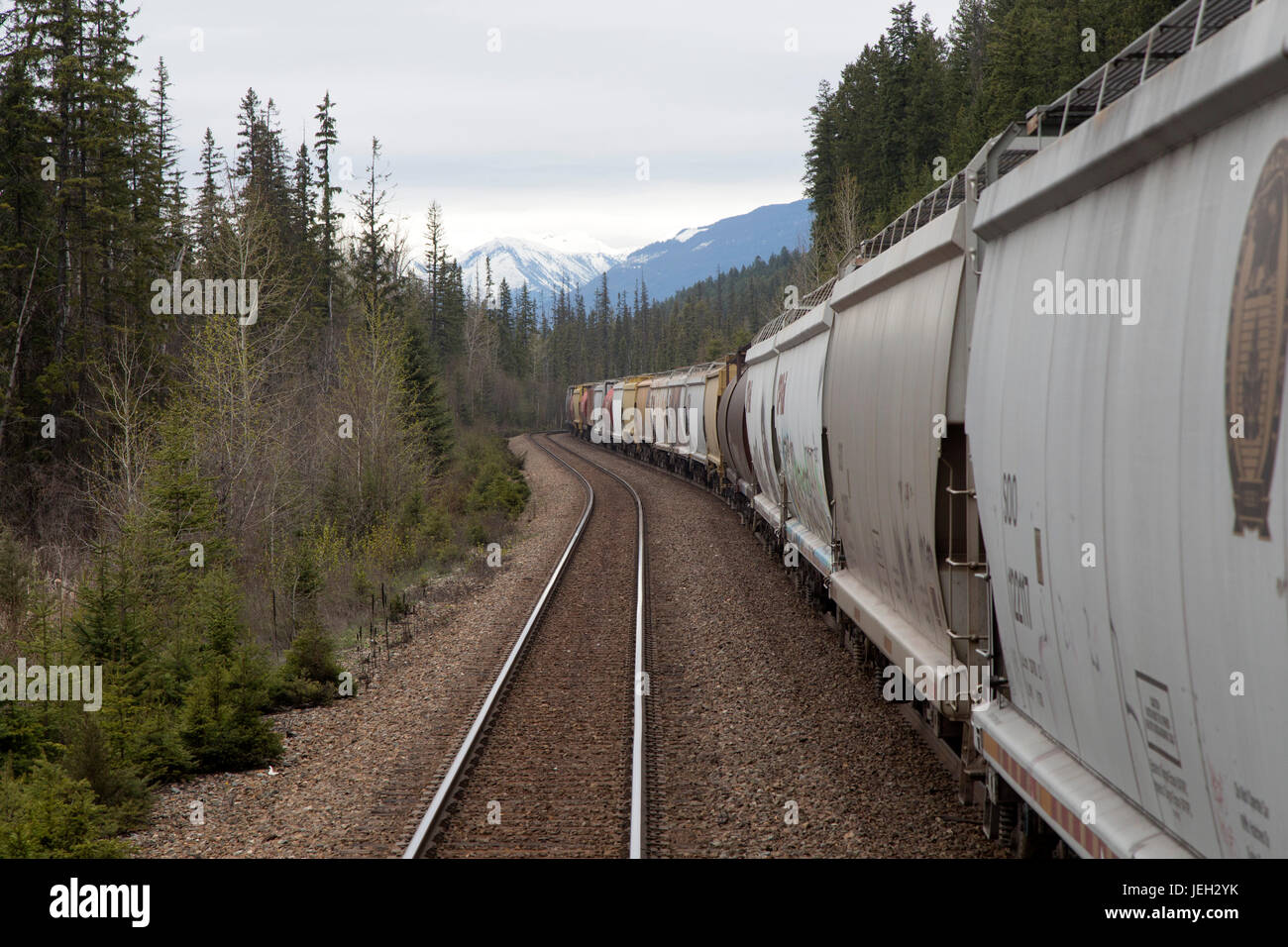 A freight train running on the Canadian Pacific Railway near Revelstoke