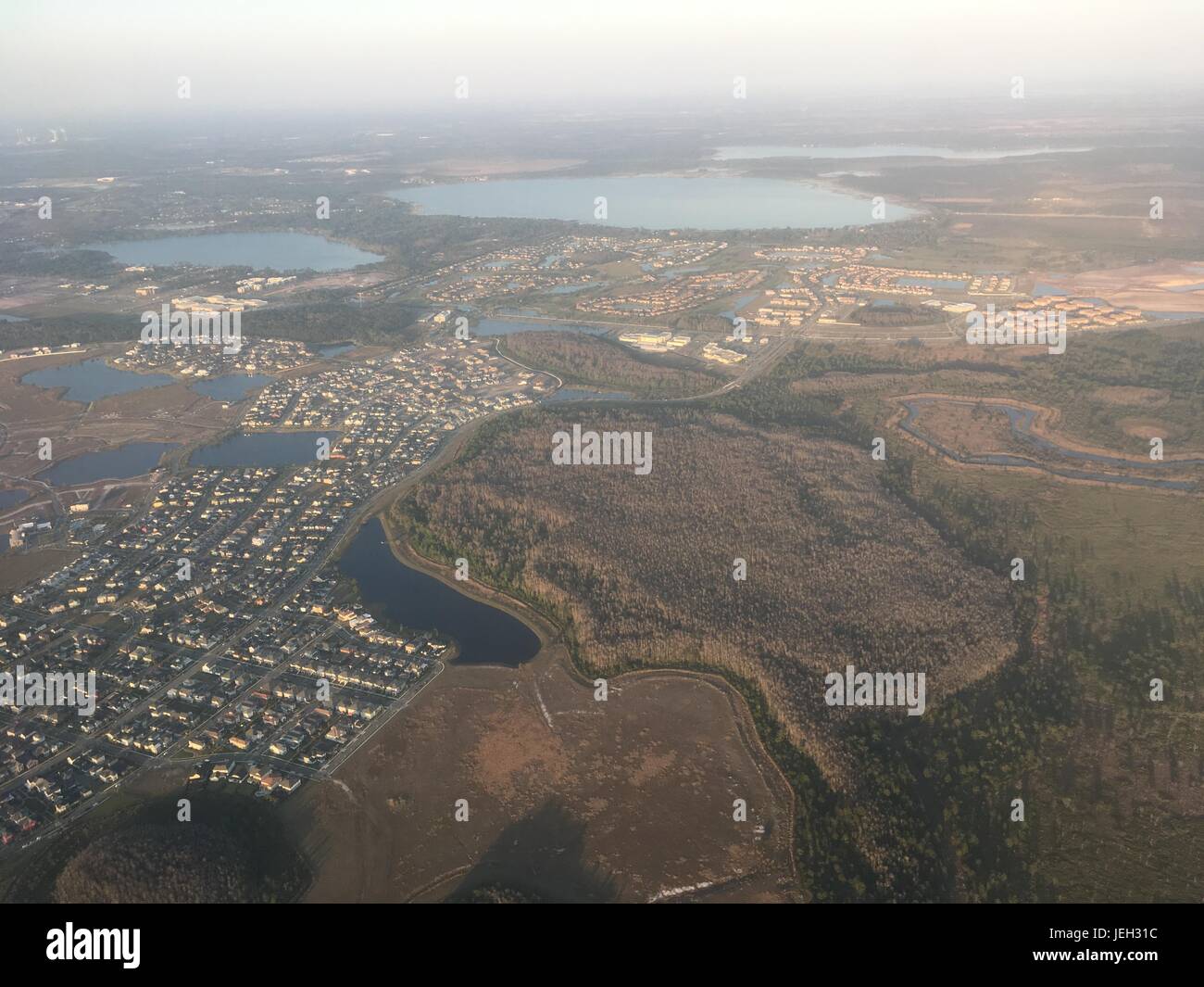 View of Orlando Florida from an airplane. Looking down on Orlando