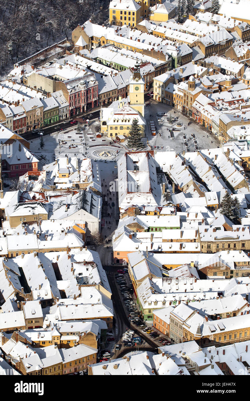 Aerial view of the Counsel House and Square in old Brasov city, Romania Stock Photo