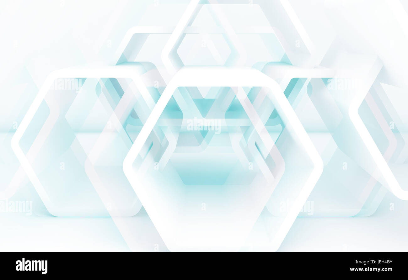 Abstract blue and white technology background with hexagonal structures ...