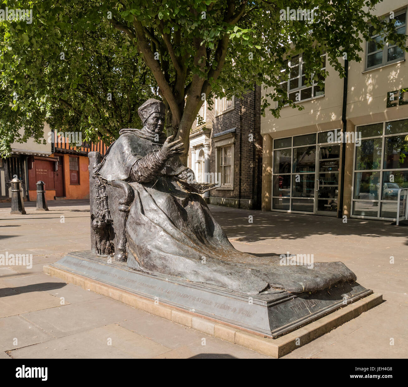 Cardinal Thomas Wolsey Statue in St. Peters Street Ipswich Suffolk UK Stock Photo