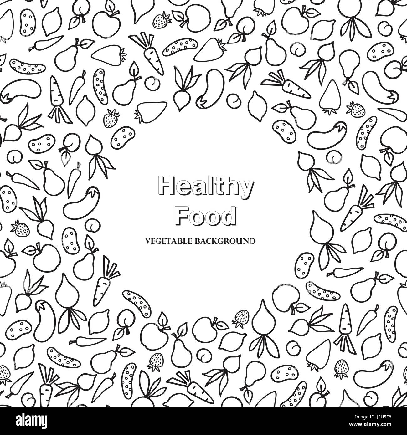 Vegetable frame pattern. Healthy food ingredient doodle line  background Stock Vector