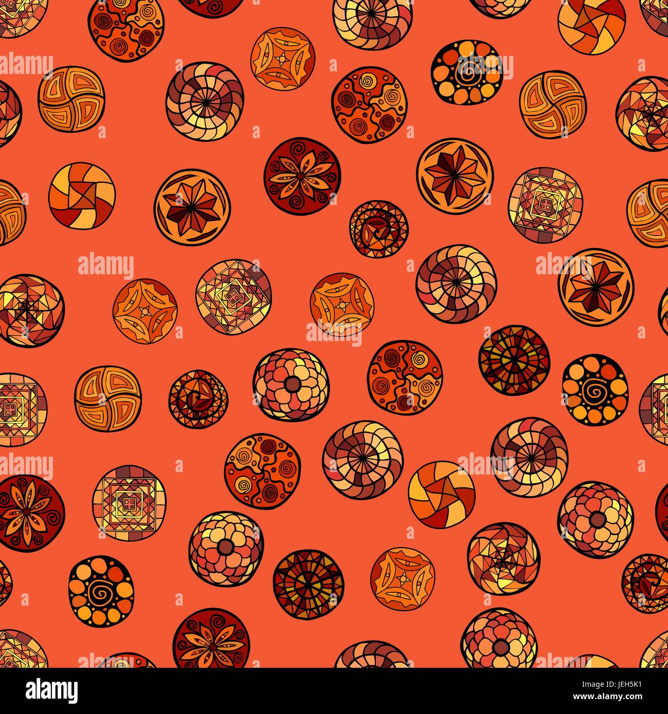 hand drawn vector ethnic seamless pattern with ornate circles Stock ...