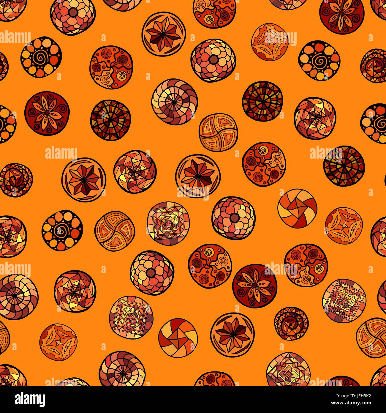 hand drawn vector ethnic seamless pattern with ornate circles Stock ...