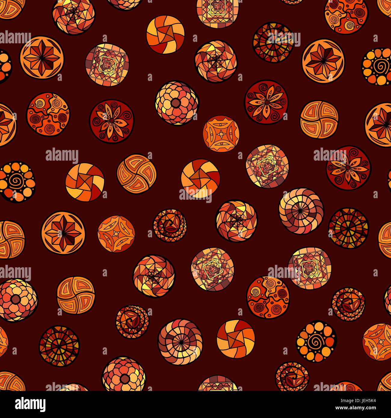 hand drawn vector ethnic seamless pattern with ornate circles Stock ...