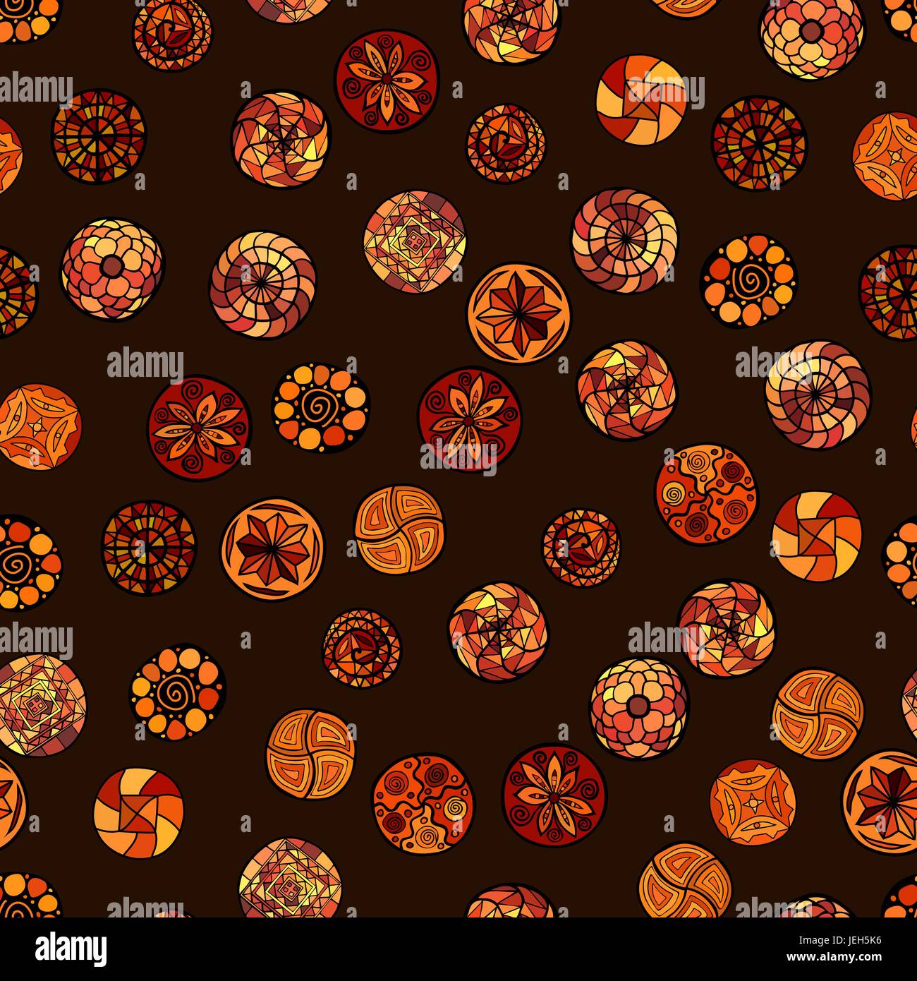 hand drawn vector ethnic seamless pattern with ornate circles Stock ...