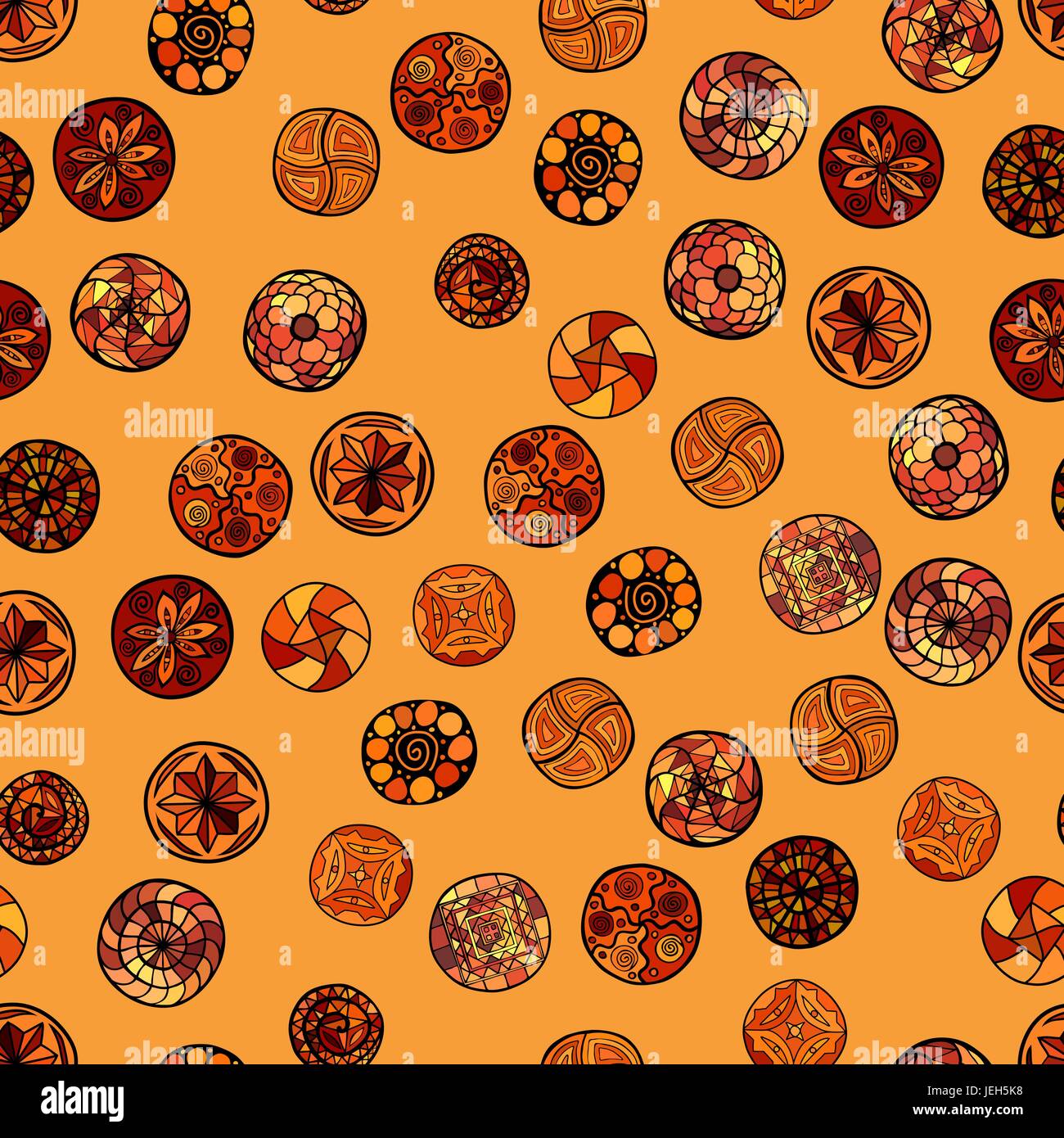 hand drawn vector ethnic seamless pattern with ornate circles Stock ...
