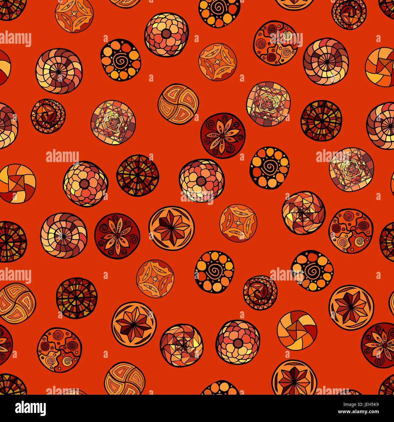 hand drawn vector ethnic seamless pattern with ornate circles Stock ...