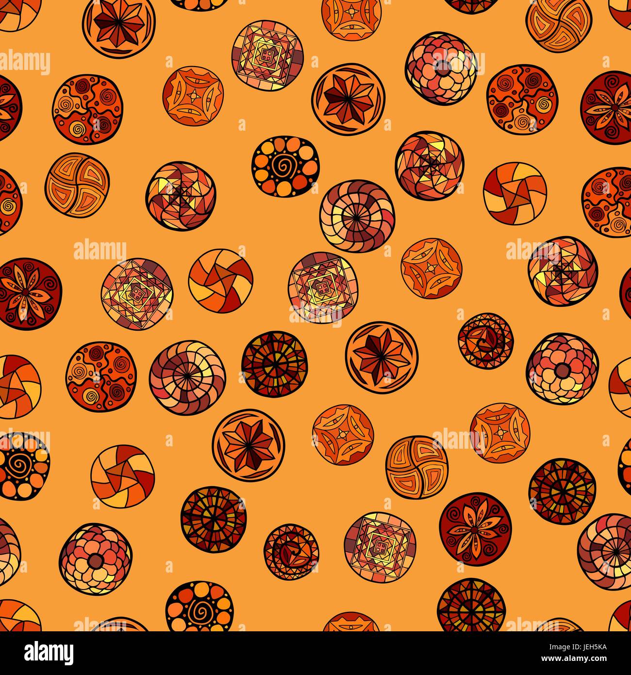 hand drawn vector ethnic seamless pattern with ornate circles Stock ...