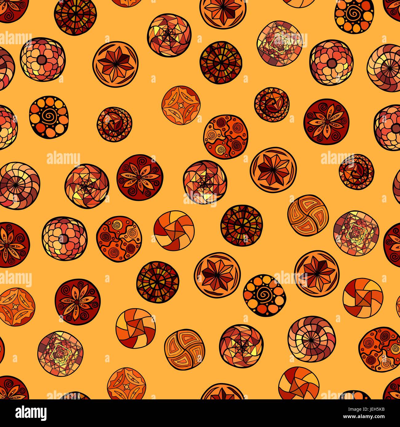hand drawn vector ethnic seamless pattern with ornate circles Stock ...