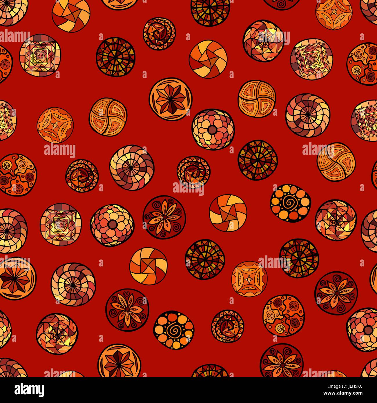 hand drawn vector ethnic seamless pattern with ornate circles Stock ...
