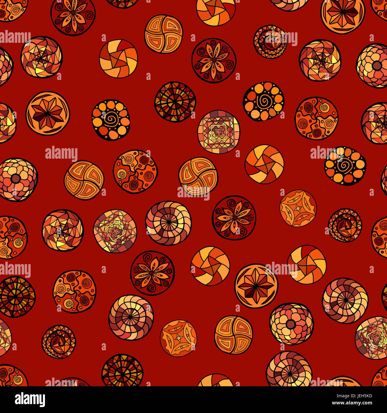 hand drawn vector ethnic seamless pattern with ornate circles Stock ...