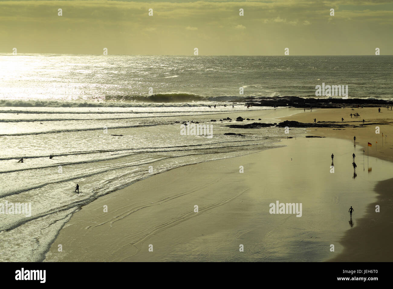 Wave refraction around Snapper Rocks, Coolangatta. Stock Photo