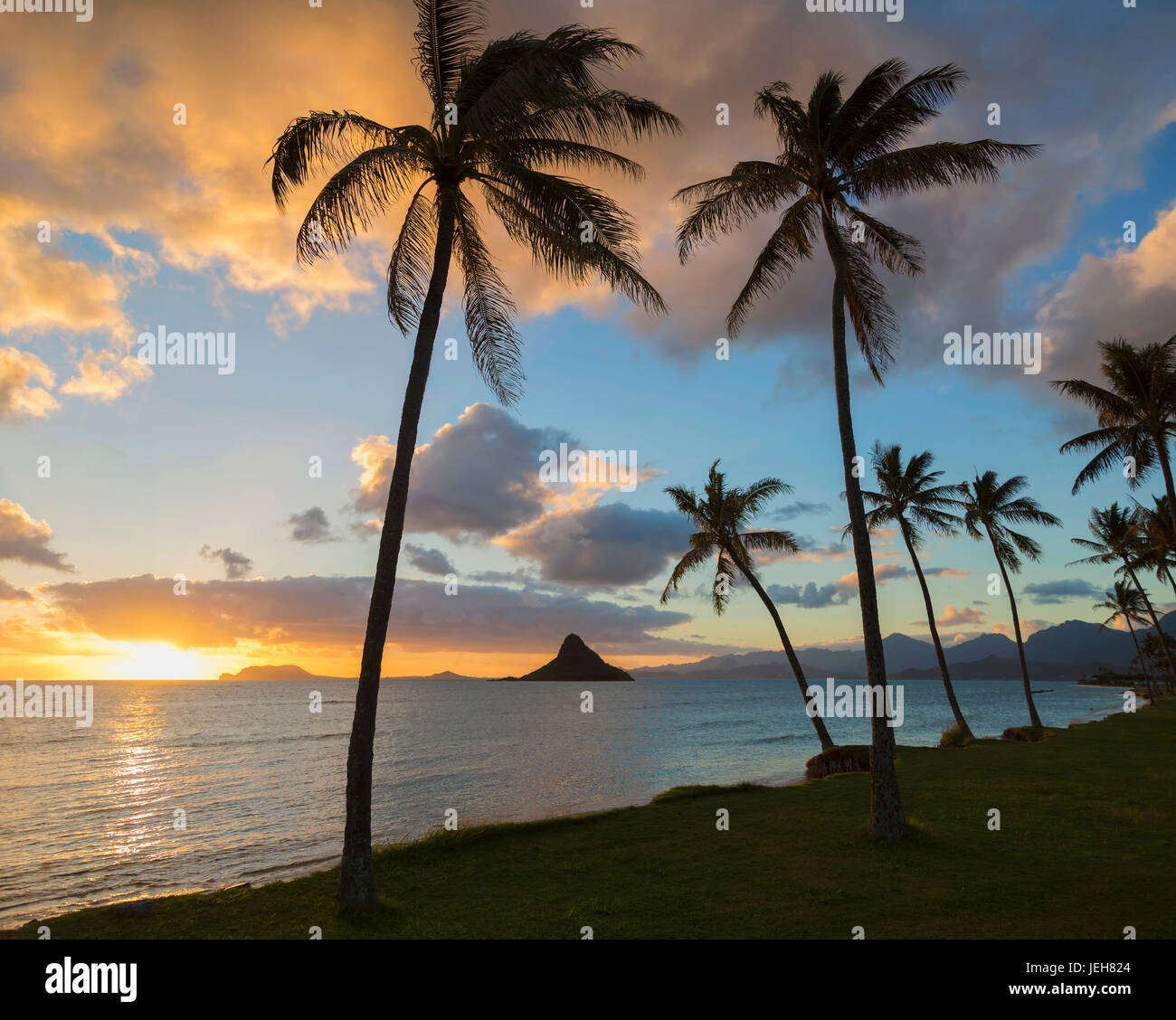 Sunrise at Kualoa Beach Park overlooking Mokoli'i Island (previously