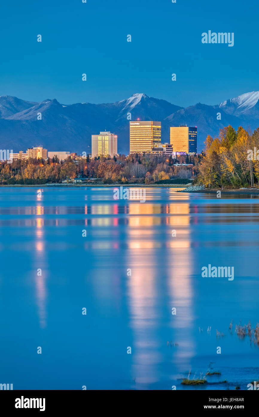 High Tide On Cook Inlet Shows The Reflections Of Downtown Anchorage ...