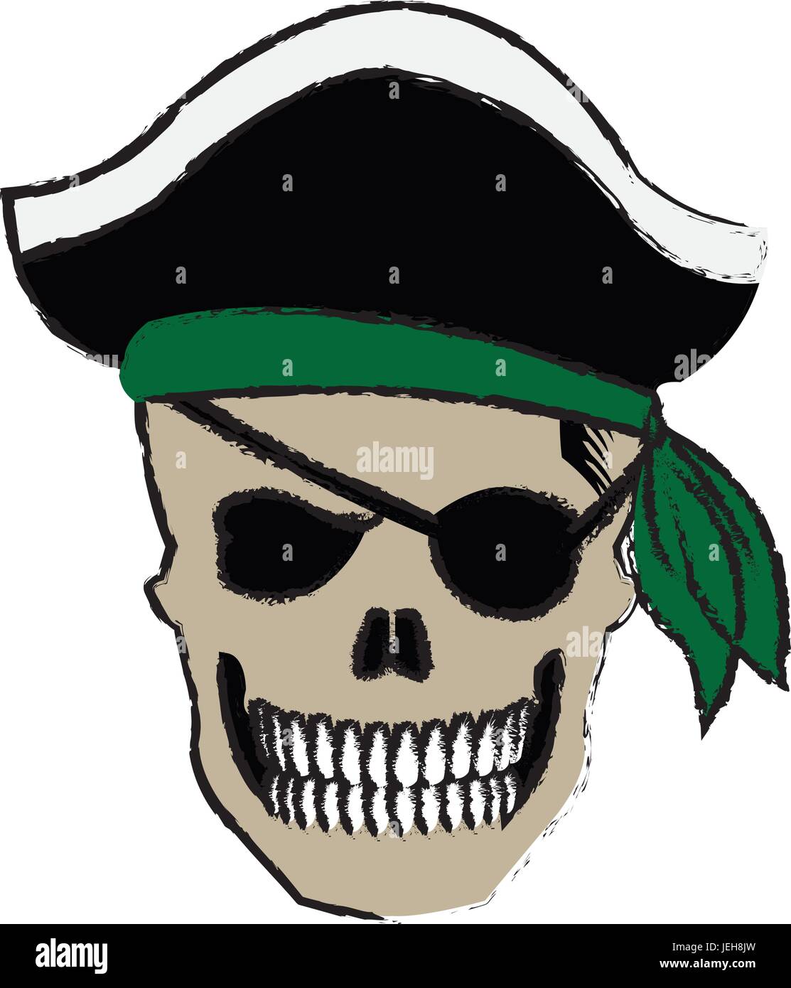 pirate skull wearing a pirate captains hat and an eye patch Stock ...
