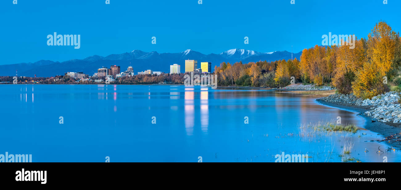 Panorama Of High Tide On Cook Inlet Shows The Reflections Of Downtown ...