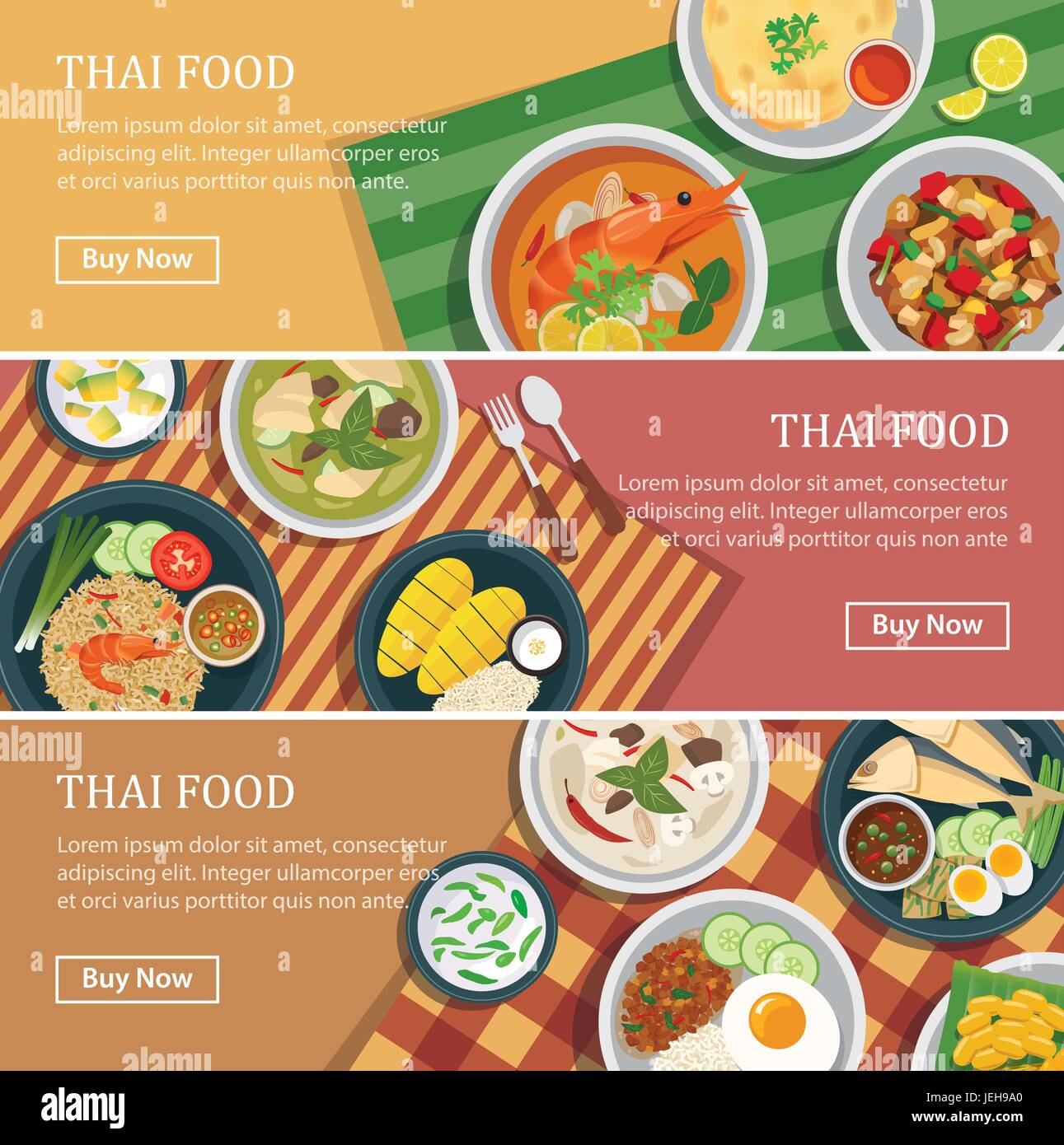 Thai food web banner.Thai street food coupon. Stock Vector