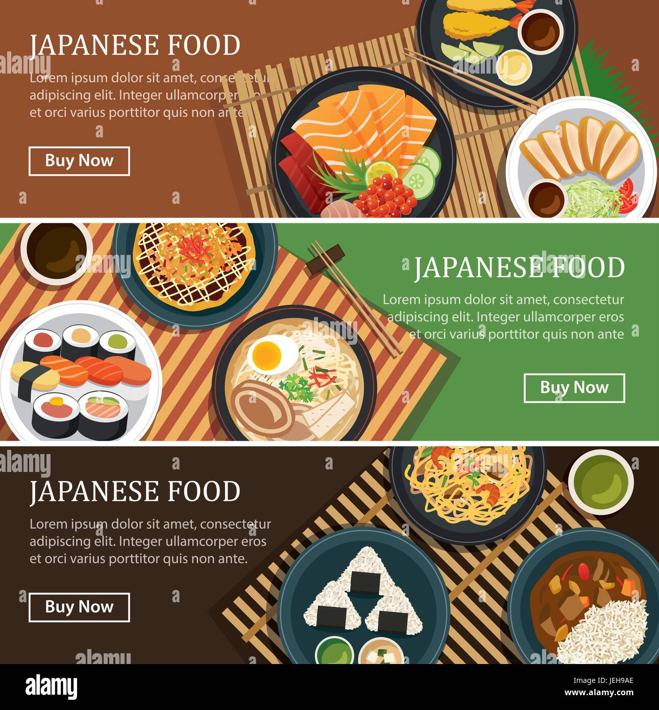 Japanese food web banner.Japanese street food coupon. Stock Vector